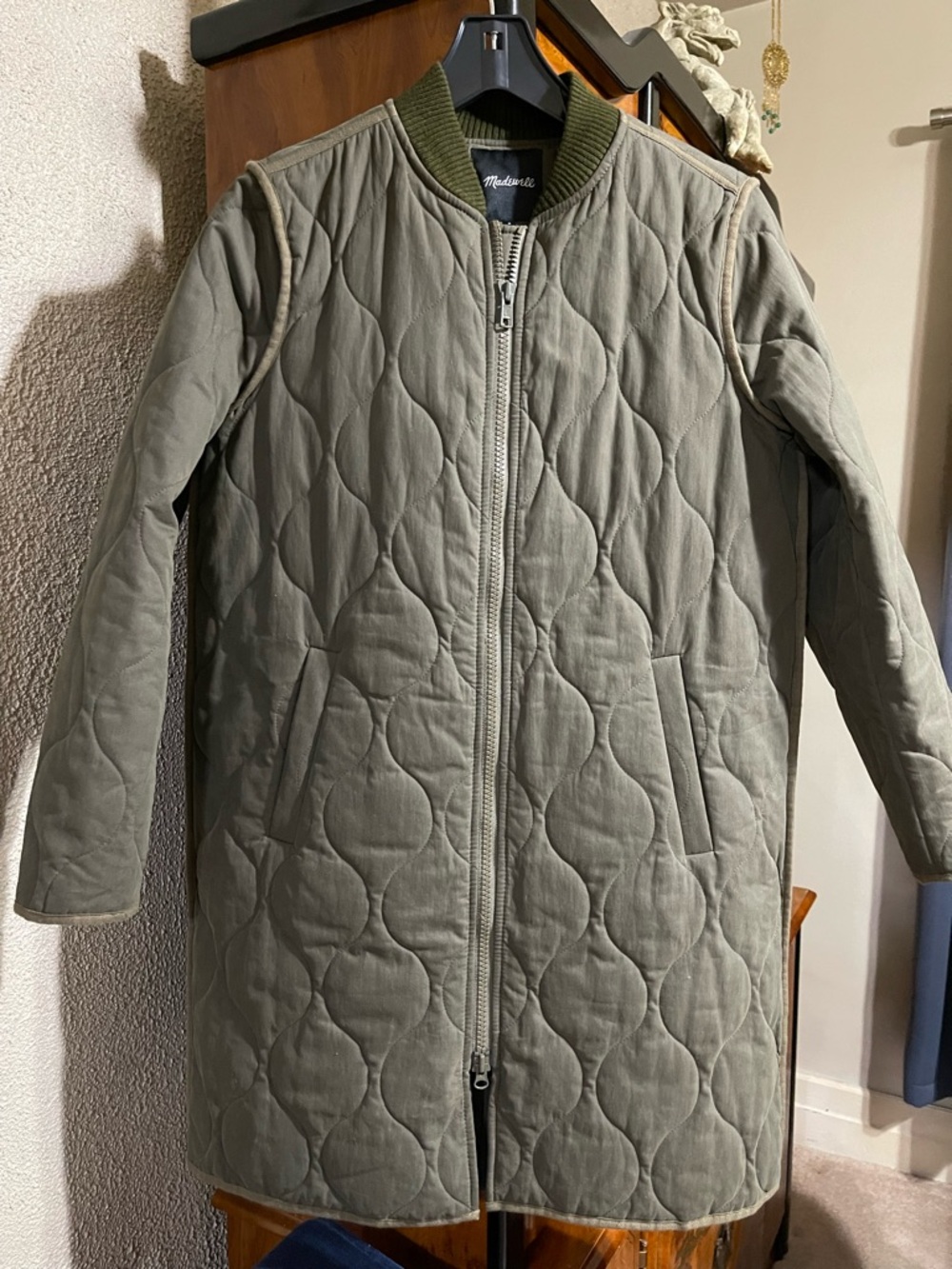 Madewell Olive Quilted Long Puffer Coat